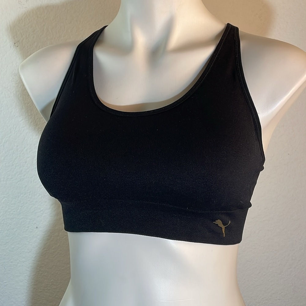 Puma Black and Gold Logo Racerback Sports Bra  strappy L Large - Picture 4 of 9